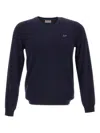 Sun 68 Embroidered-logo V-neck Sweater In Blue