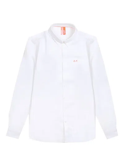 Sun 68 Embroidered-pocket Long-sleeve Shirt In White