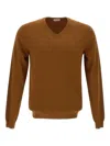 Sun 68 Embroidered V-neck Sweater In Brown