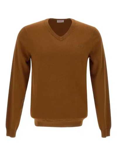 Sun 68 Embroidered V-neck Sweater In Brown