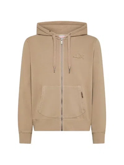 Sun 68 Embroidered Zip Hoodie In Brown