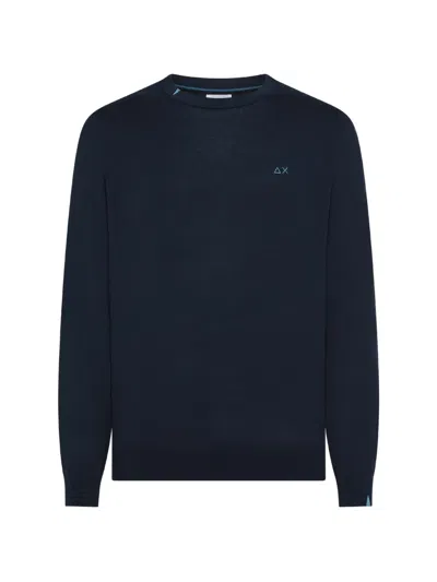 Sun 68 Embroidered-logo Crew-neck Cotton Jumper In Blue