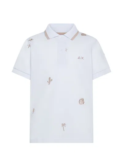 Sun 68 Kids' Embroidered-motif Polo Shirt In White