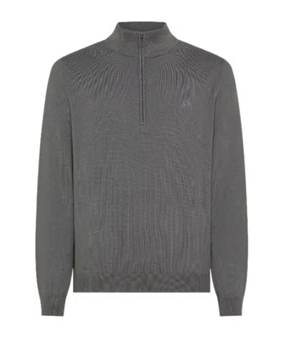 Sun 68 Everyday Half Zip Knitted Sweater In Gray