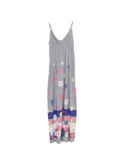 Sun 68 Floral-print Spaghetti-strap Maxi Dress In Gray