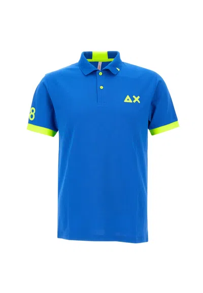 Sun 68 Fluo Logo Cotton Polo Shirt In Blue
