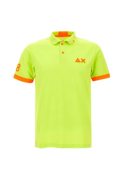 Sun 68 Fluo Logo Cotton Polo Shirt In Green