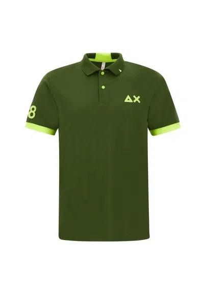 Sun 68 Fluo Logo Cotton Polo Shirt In Verde Scuro