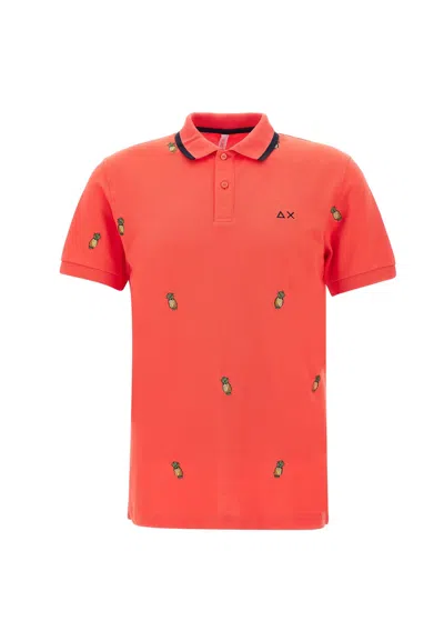 Sun 68 Full Embrodery Cotton Polo Shirt In Red