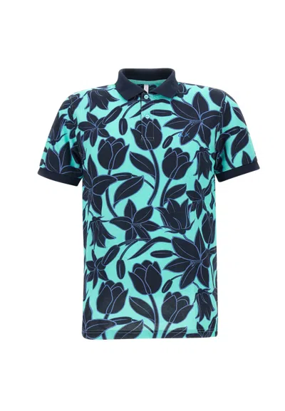 Sun 68 Full Print Polo Shirt Cotton In Green/blue