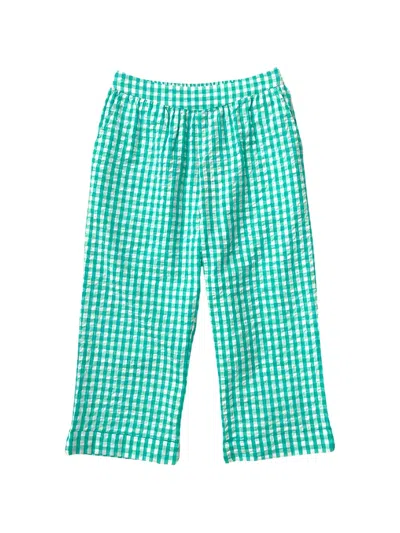 Sun 68 Kids' Gingham-check Embroidered Trousers In Green