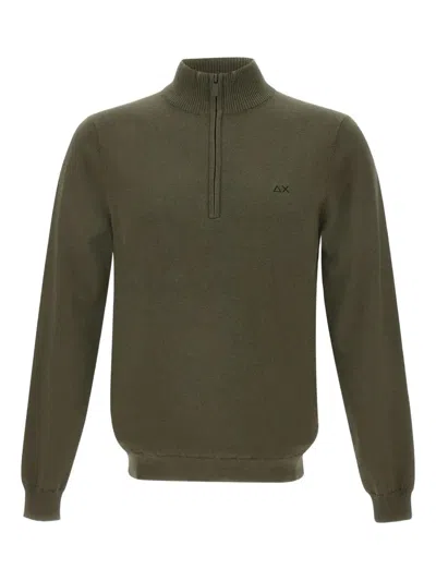 Sun 68 Half-zip Logo-embroidered Sweater In Green