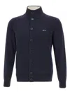 Sun 68 High-neck Buttoned Cardigan In Blue
