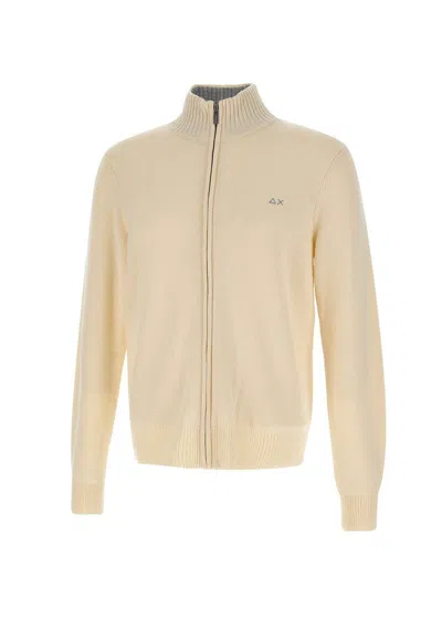 Sun 68 High-neck Zip-up Cardigan In Cream