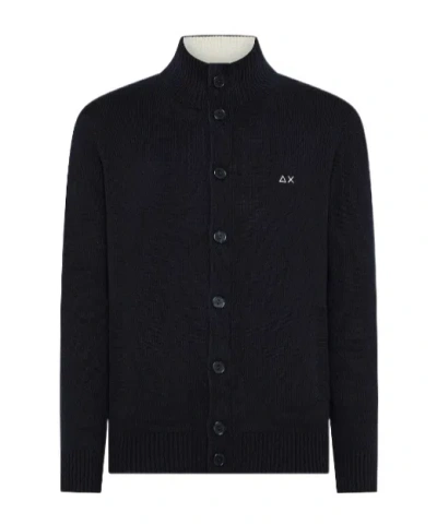 Sun 68 High-neck Buttoned Cardigan In Black