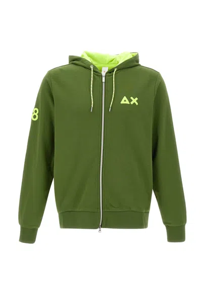 Sun 68 Hood Zip Cotton Sweatshirt In Green