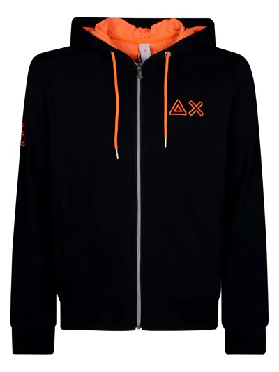 Sun 68 Hoodie Zip Logo Fluo In Black