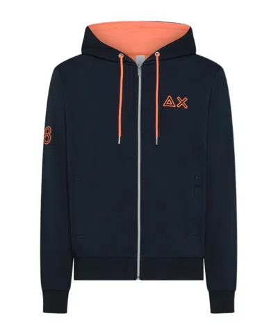 Sun 68 Hoodie Zip Sun68 Fluo Fleece Navy Blue