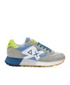 Sun 68 Jaki Bicolor Light Grey And Avio Nylon And Suede Sneaker In Multi