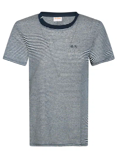 Sun 68 Linen Striped Mini T-shirt For Women In Bianco