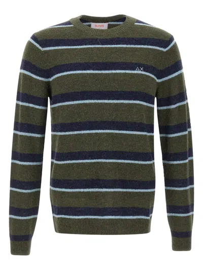 Sun 68 Logo-detail Striped Sweater In Green