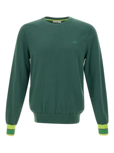 Sun 68 Logo-embroidered Ribbed Sweater In Green