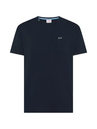 Sun 68 Logo-embroidered Pocket T-shirt In Blue