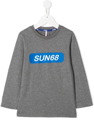 Sun 68 Kids' Logo-print Crew Neck Tee In Grey