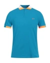 Sun 68 Man Polo Shirt Azure Size S Cotton, Elastane In Blue