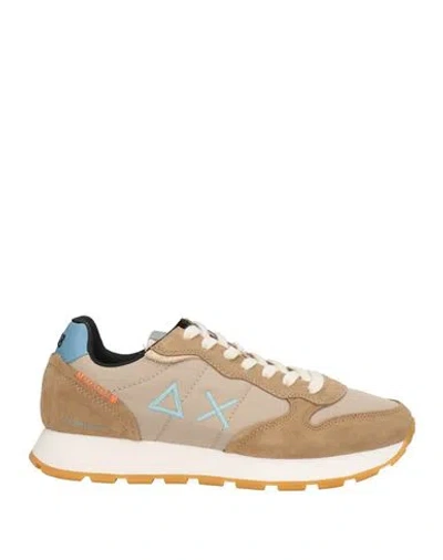 Sun 68 Man Sneakers Beige Size 8.5 Leather, Textile Fibers In Sand