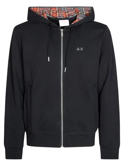 Sun 68 Men's Zip-up Hoodie With Contrast Fabric In Nero