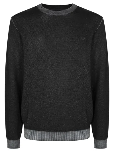 Sun 68 Mini Scoop Neck Knitted Sweater For Men In Black