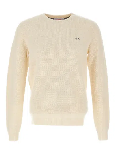 Sun 68 Moss-stitch Logo Sweater In Neutral