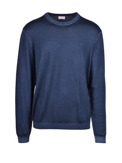 Sun 68 Multicolor Crew Neck Merino Wool Sweater In Blue