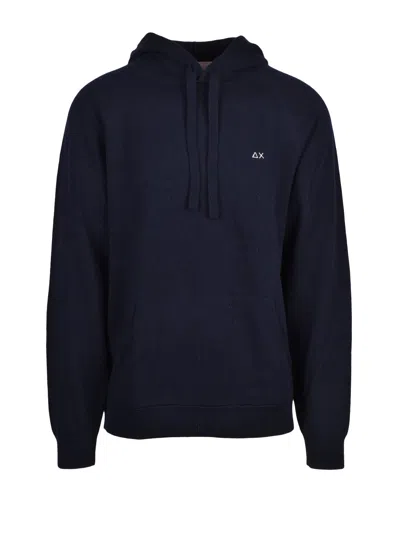 Sun 68 Multicolor Merino Wool-blend Hooded Knit Sweater In Blue