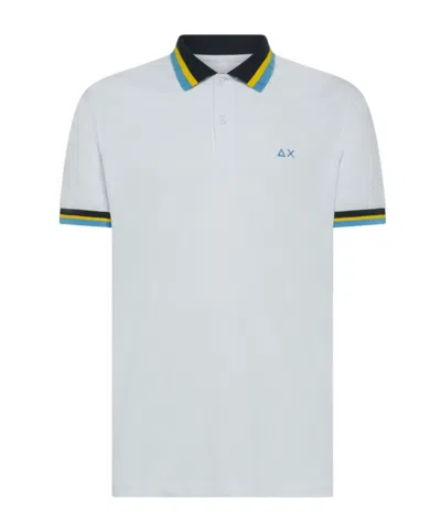 Sun 68 Polo Collar Multistripes S/s White In White, Multi-color
