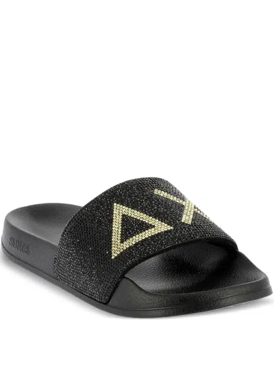 Sun 68 Rhinestone-embellished Slides In Black