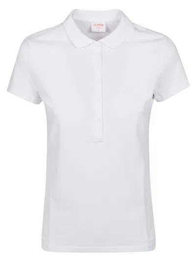 Sun 68 Rhinestone Logo Polo Shirt In White