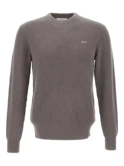 Sun 68 Ribbed Embroidered-logo Sweater In Gray