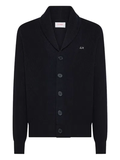 Sun 68 Ribbed Shawl-collar Cardigan In Blue