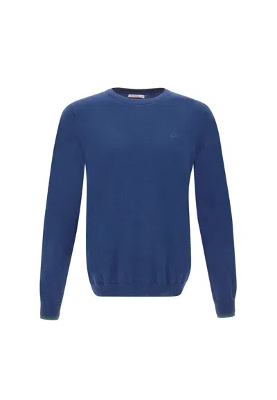 Sun 68 Round Double Cotton And Wool Pullover In Blue