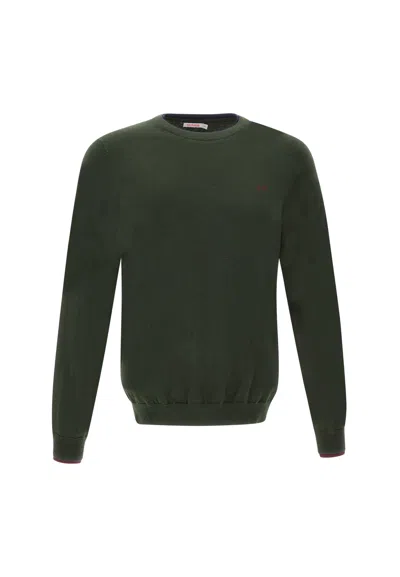 Sun 68 Round Double Cotton And Wool Pullover In Militare