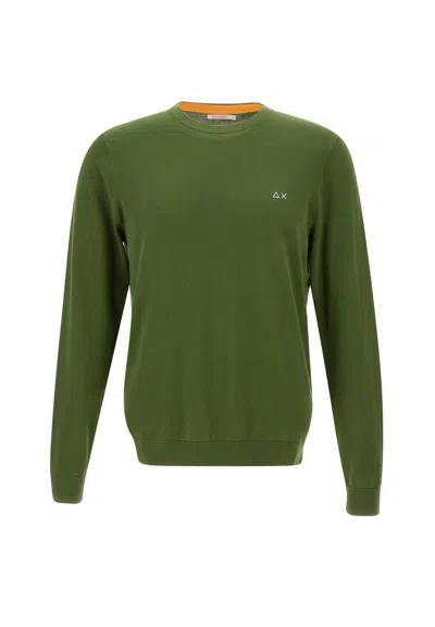 Sun 68 Round Elbow Cotton Sweater In Green