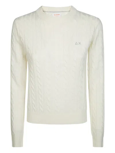 Sun 68 Round-neck Cable-knit Sweater In Neutral