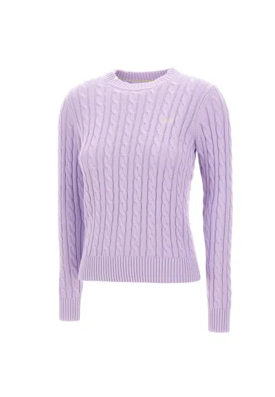Sun 68 Round Neck Cable Sweater Cotton In Lilac