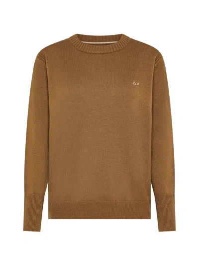 Sun 68 Round Neck Sweater In Brown