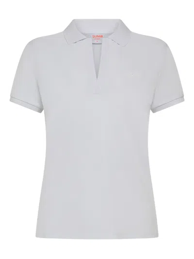Sun 68 Short-sleeve Henley Polo Shirt In Metallic