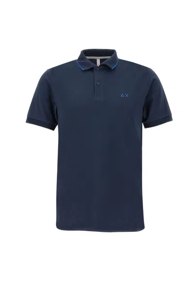 Sun 68 Small Stripe Cotton Polo Shirt In Navy Blue