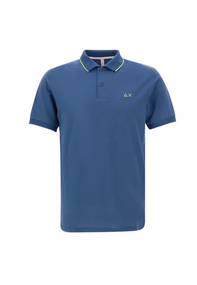 Sun 68 Small Stripe Cotton Polo Shirt In Avio Scuro