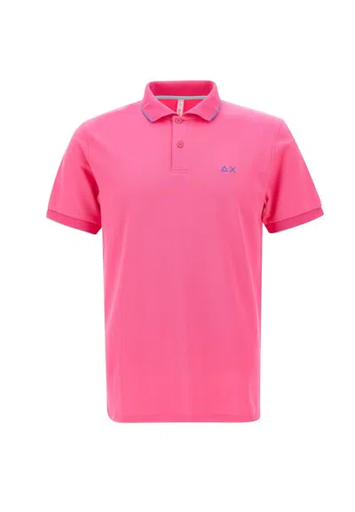 Sun 68 Small Stripe Cotton Polo Shirt In Fuxia